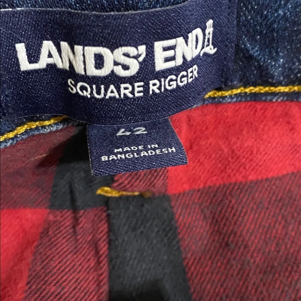 Lands' End Men Relaxed Dark Blue square Rigger Jeans lined 42 winter casual cozy